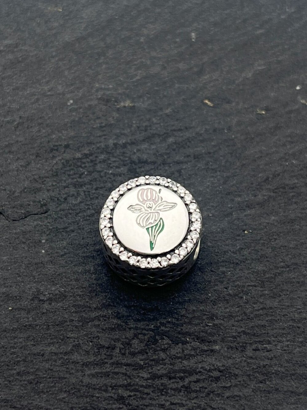 Pandora Minnesota Lady's Slipper Flower Bead Charm Sterling Silver Jewelry